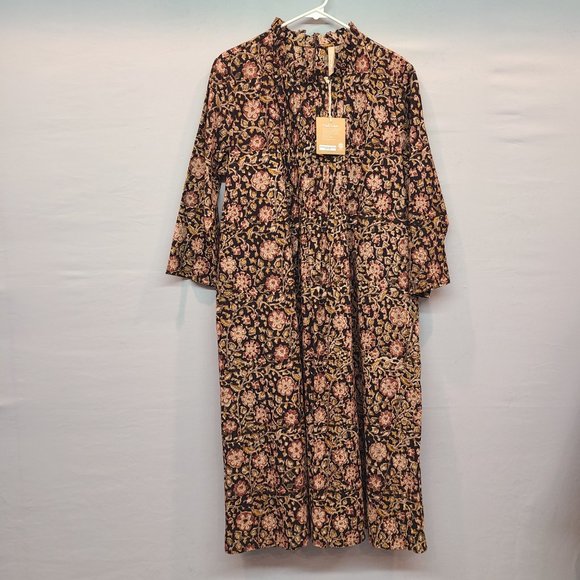 Mata Traders Dresses & Skirts - Mata Traders Dress Meredith Black Floral Peasant Midi Pockets Womens Large NWT